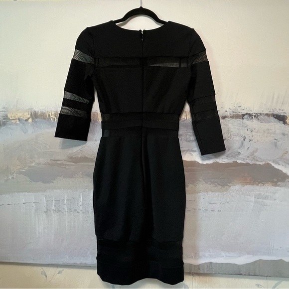Vtg BEBE Sexy Black Bodycon Mini Dress NWT Sz S/P Sheer Mesh Detail 3/4 Sleeve - Picture 8 of 16